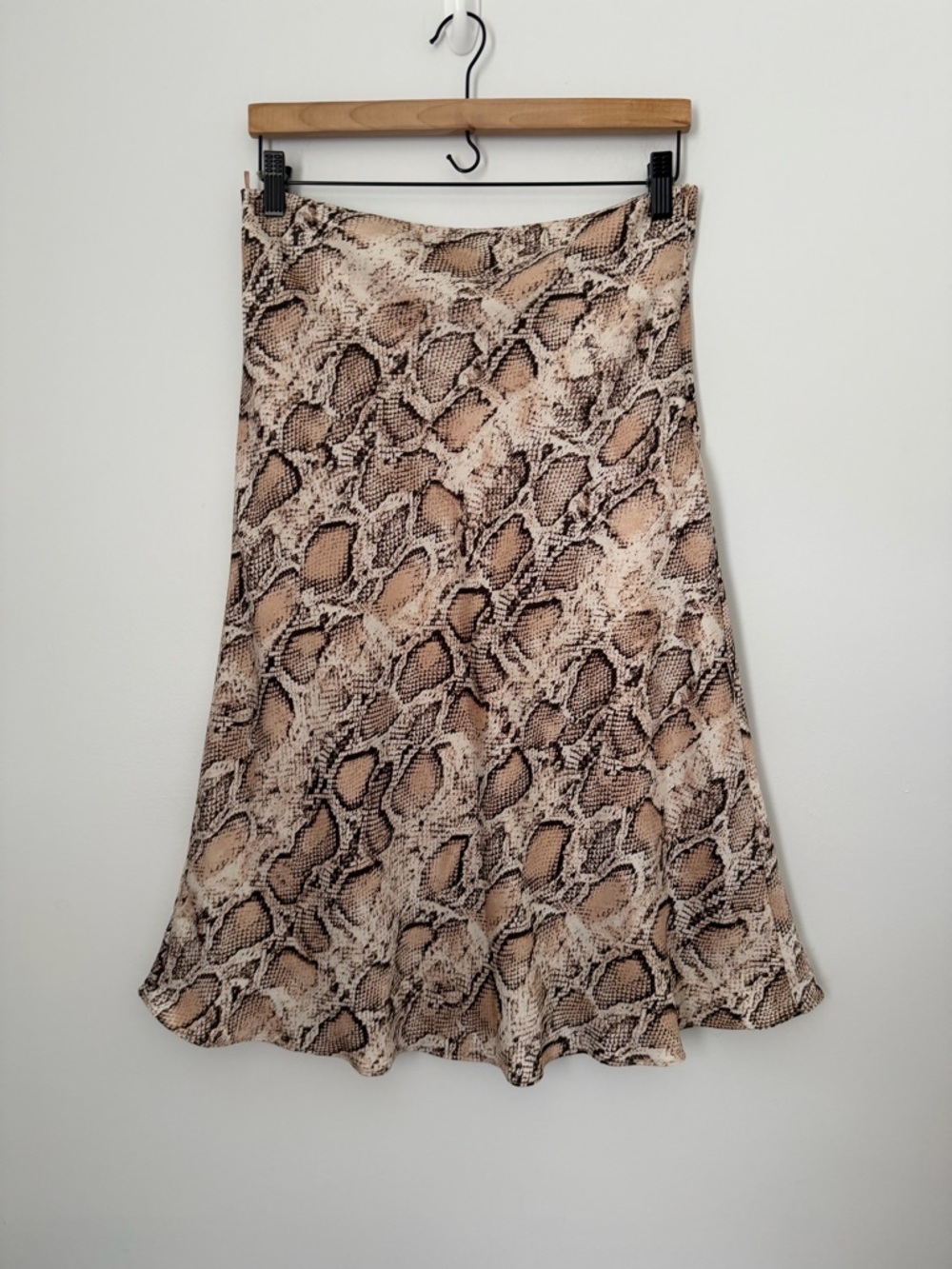 Lucy Paris Snakeskin Print Midi Slip Skirt Medium Python Beige Tan Neutral